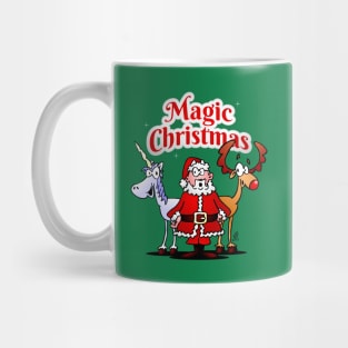 Magic Christmas: Santa, reindeer and a unicorn Mug